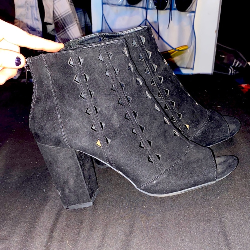 open toed heeled booties